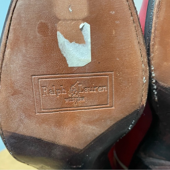 Polo Ralph Lauren Selene Western Cowboy Boot Red Leather with Green Inlay Size 6 - Picture 5 of 8